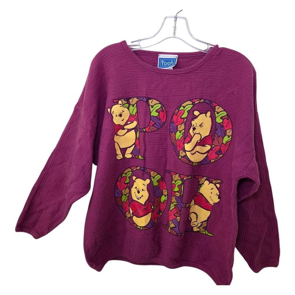Vintage Winnie the Pooh Sweatshirt L/XL Purple Crewneck Disney Brazos Sportswear